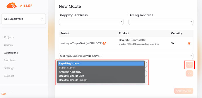 Adding additional line-items on a SmartQuote on AISLER